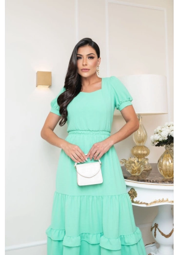 Vestido Alicia Em Crepe Midi Verde Fagian Alto Verão 2024