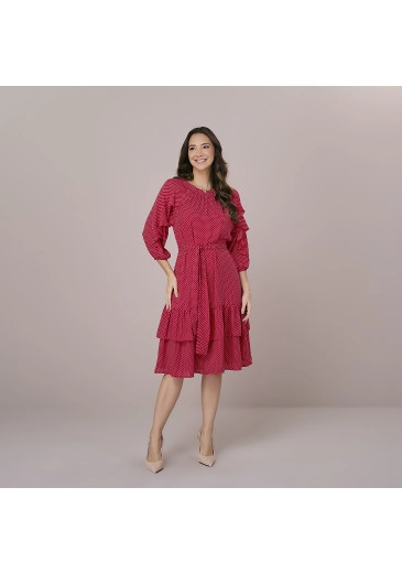 Vestido Larissa Em Crepe Poa Vermelho Tatá Martello  Outono/Inverno 2025