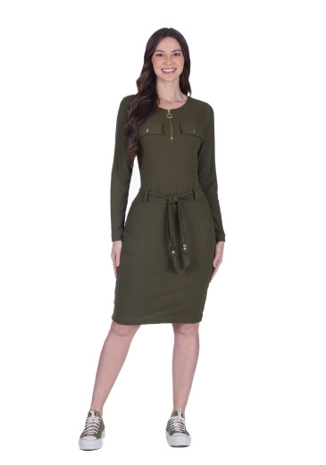 Vestido Clementine Em Malha Canelada Verde Militar Hapuk Outono/Inverno 2025
