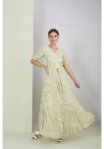 Vestido Plano Longo Plissado Estampado Com Faixa Titanium Jeans Outono/Inverno 2022