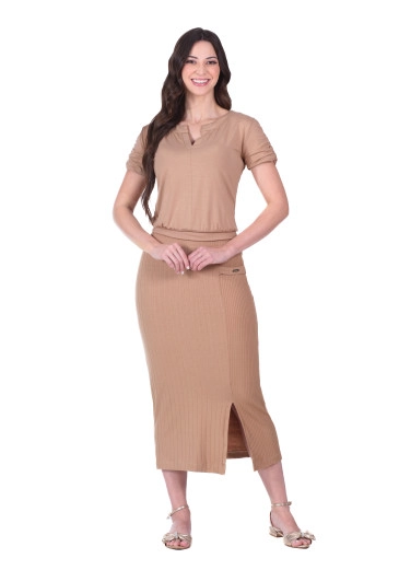 Conjunto Yasmin Em Malha Lisa E Malha Canelada Marrom Hapuk Primavera/Verão 2026