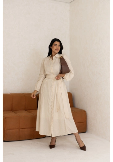 Vestido Natalia Em Linho Creme Jany Pin Outono/Inverno 2026