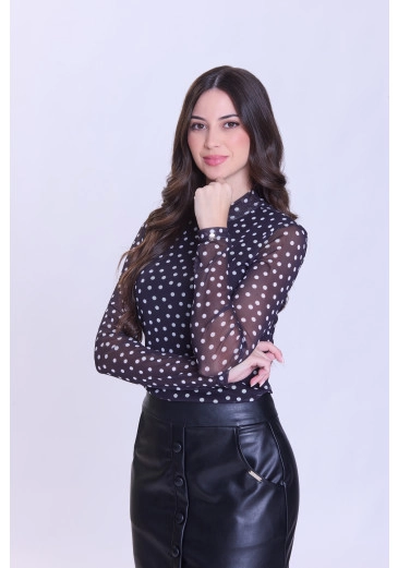 Blusa Francisca Em Malha Tule Estampada Preto Hapuk Outono/Inverno 2026