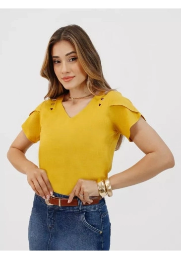 Blusa Samira Em Viscolinho Amarela Nitido Primavera/Verão 2026