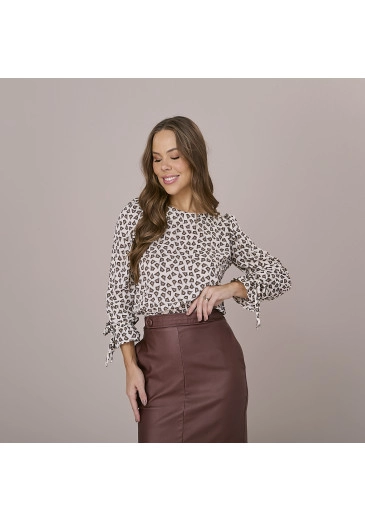 Blusa Carina Crepe New Sabia Bege Tatá Martello Outono/Inverno 2025