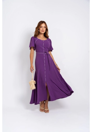 Vestido Longo Em Crepe Com Detalhes E Fenda Luciana Pais Alto Verão 2025