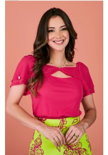 Blusa Maya Em Tule Pink Tatá Martello Primavera/Verão 2024
