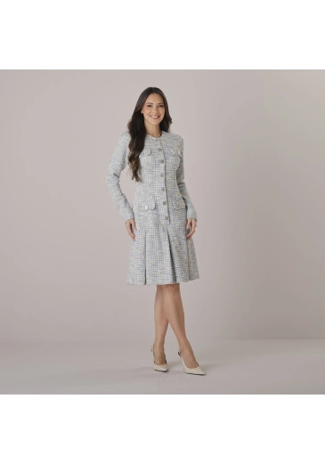 Vestido Lorena Em Tweed Azul Tata Martello Outono/Inverno 2026