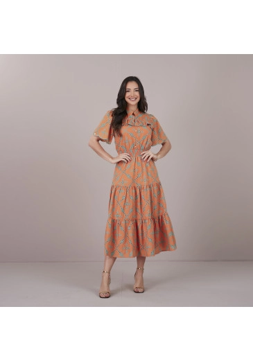 Vestido Clara Bordado Augustine Laranja Tatá Martello Primavera/Verão 2025