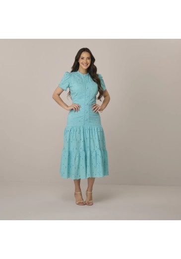 Vestido Penelope Em Laise Azul Tatá Martello Primavera/Verão 2027