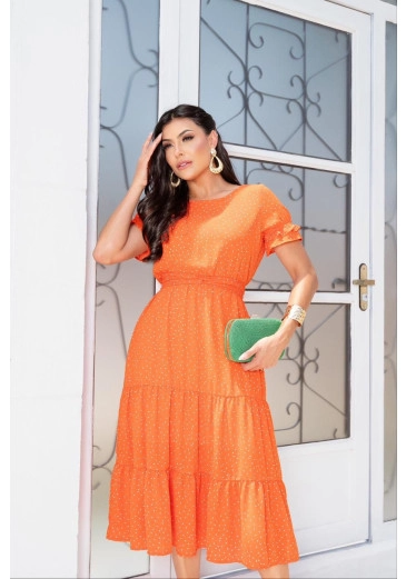 Vestido Viviane Em Crepe Saia Duas Marias Laranja Fagian Alto Verão 2024