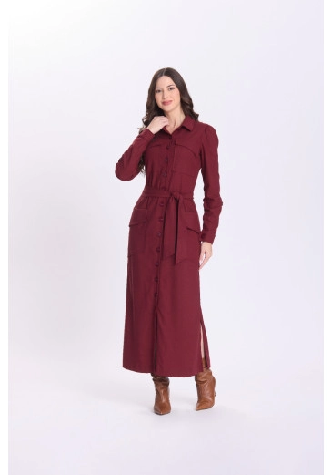Vestido Serena Em Viscose Bordo Hapuk Outono/Inverno 2026