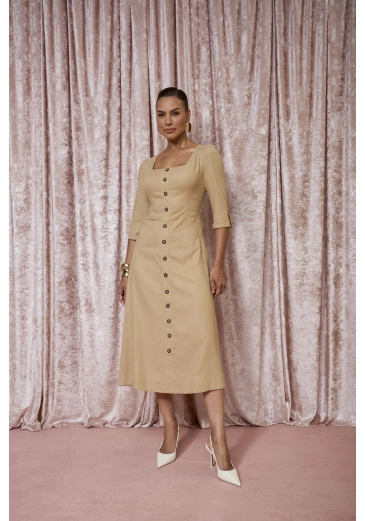 Vestido Tricia em Linen Rayon Bege Jany Pim Outono/Inverno 2025
