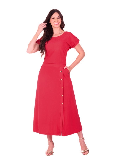 Conjunto Patricia Em Malha Texturizada Vermelho Hapuk Primavera/Verão 2027