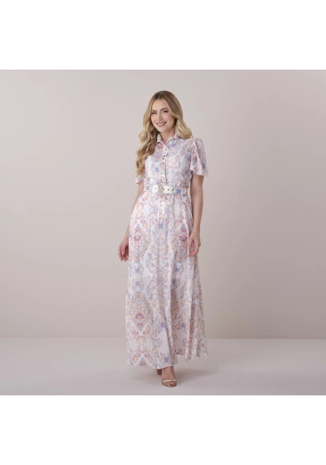 Vestido Marilia Em Crepe Gloss Estampa Exclusiva Off White Tata Martello Primavera/Verão 2026