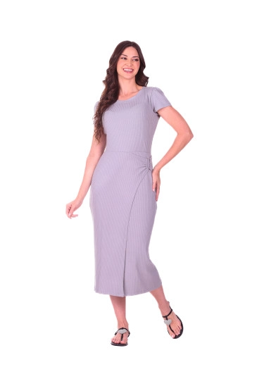 Vestido Tatiana Em Malha Canelada Cinza Hapuk Primavera/Verão 2027