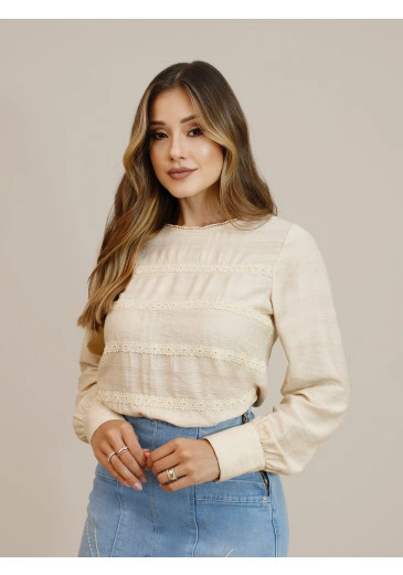 Blusa Zara Em Viscose Com Poliamida Bege Nitido Outono/Inverno 2026