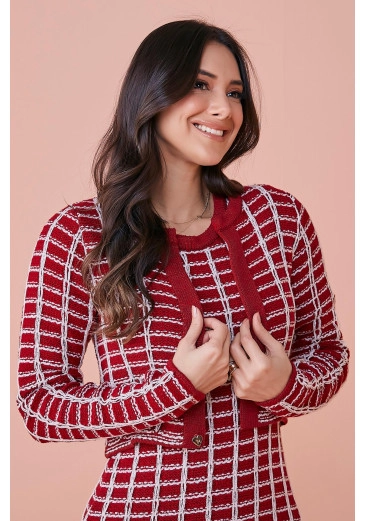 Casaco Leia Em Tweed De Tricô Vermelho Tata Martello Outono/Inverno 2024
