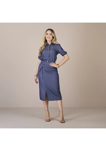 Conjunto Neyde Tecido Denin Tencel Azul Jeans Tatá Martello Primavera/Verão 2025