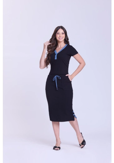 Conjunto Rosiane Em Malha Canelada Preto Hapuk Outono/Inverno 2026