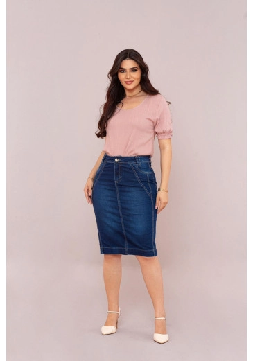 Saia Jeans Com Elastano Mulher Morena Outono/Inverno 2025