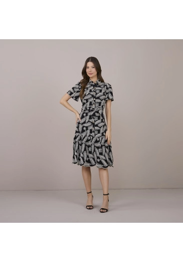 Vestido Elora Em Rayon Bordado Botões Funcionais Preto Tatá Martello Primavera/Verão 2025