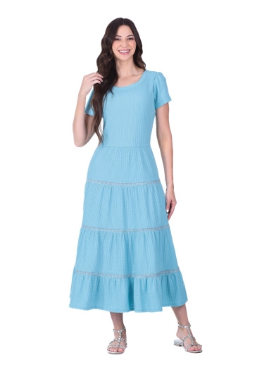 Vestido Sara Em Malha Texturizada Azul Hapuk Primavera/Verão 2026