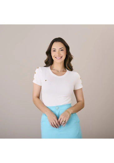 Blusa Tamara Malha Rib Rivieira Off White Tatá Martello Alto Verão 2025