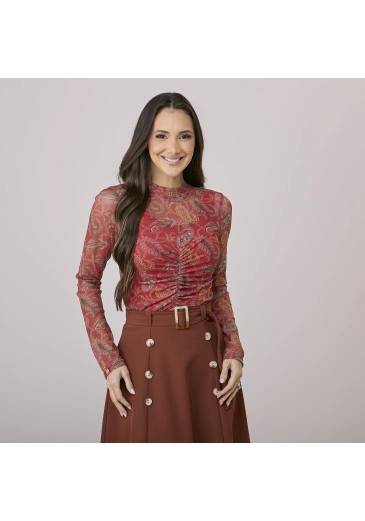 Blusa Simaria Em Tule Estampado Vermelha Tata Martello Outono/Inverno 2026