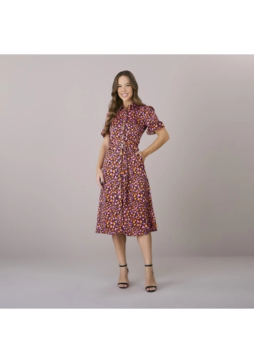 Vestido Bruna Em Crepe Veneza Estampado Rosa Tatá Martello Outono/Inverno 2025