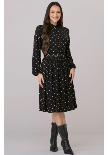Vestido Magda Em Viscolinho Preto Tata Martello Outono/Inverno 2026