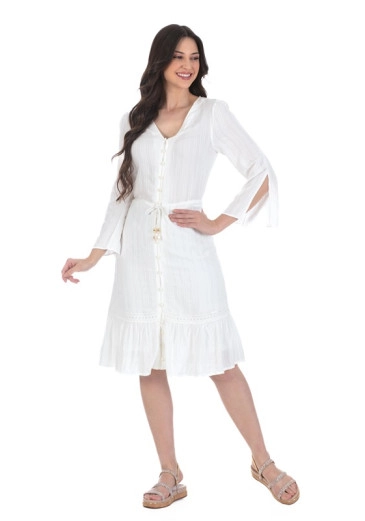 Vestido Gabriela Em Tecido Plano Texturizado Off White Hapuk Alto Verão 2024