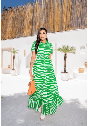 Vestido Pandora Longo Em Crepe Verde Fagian Alto Verão 2024