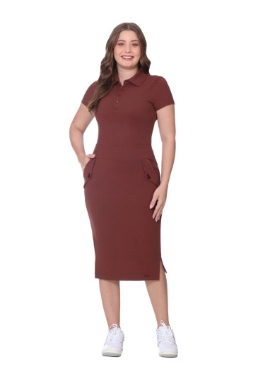 Vestido Andressa Marrom Piquet Gola Polo Hapuk Outono/Inverno 2025