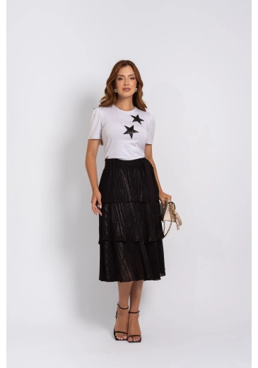 T-Shirt De Malha Com Aplicações De Estrelas Em Paetê Luciana Pais Alto Verão 2025