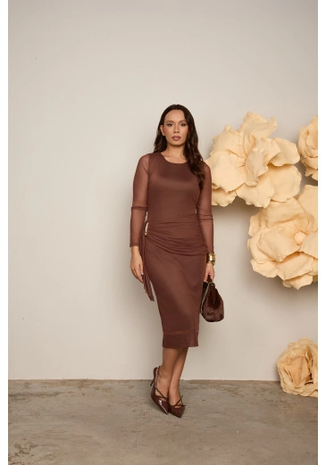 Vestido Amanda Em Tule Marrom Jany Pim Outono/Inverno 2026