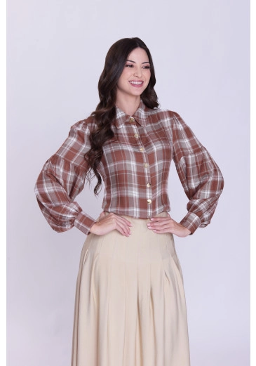 Camisa Body Olga Xadrez Caramelo Hapuk Outono/Inverno 2026