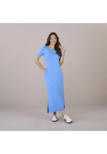 Vestido Luciana Em Malha Azul Claro Tatá Martello Outono/Inverno 2025
