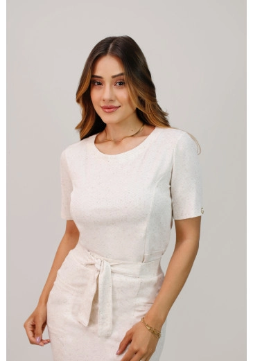 Blusa Denise Em Comprimento Cropped Em Malha Bege Nítido Alto Verão 2025