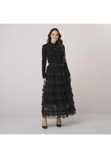 Saia Morgana Em Tule Com Crepe Preto Tata Martello Outono/Inverno 2026
