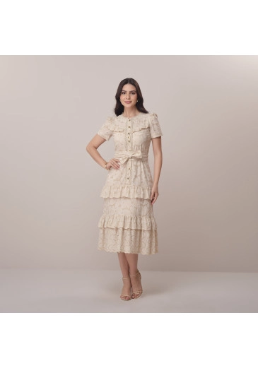 Vestido Gislaine Em Laise Barrada Bege Tata Martello Primavera/Verão 2026