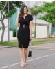 Vestido Tubinho com Recortes Preto Luciana Pais