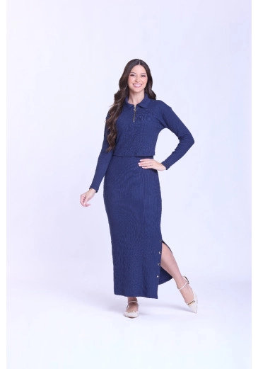 Vestido Romilda Em Malha Canelada Azul Hapuk Outono/Inverno 2026