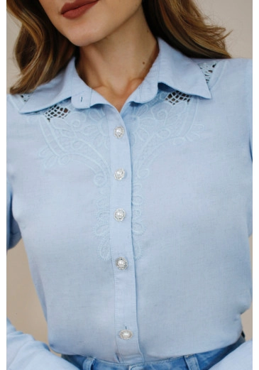 Camisa Aisha Em Viscose De Linho Azul Nitido Outono/Inverno 2026