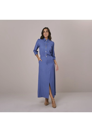Conjunto Sara Em Viscolinho Bahamas Azul Tatá Martello Outono/Inverno 2025