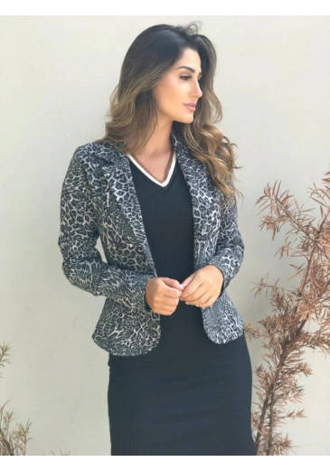 Blazer Animal Print Preto Clara Rosa Outono/Inverno 2019