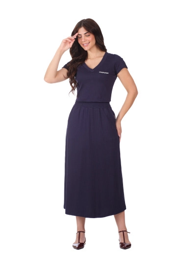 Vestido Antônia Em Malha Canelada Azul Marinho Hapuk Primavera/Verão 2026