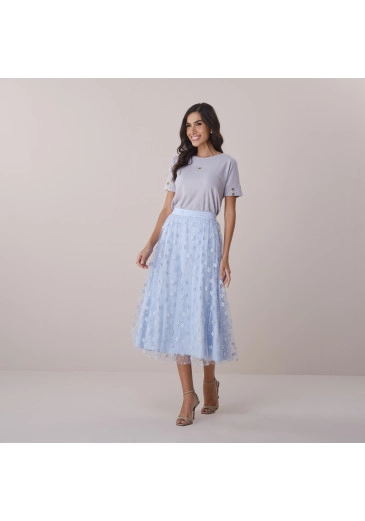 Saia Rita Em Tule Flowers Azul Tata Martello Primavera/Verão 2026