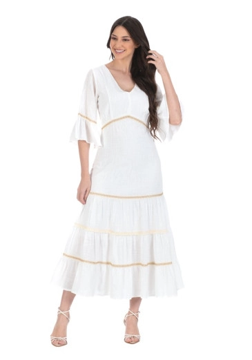 Vestido Isadora Em Tecido Plano Com Detalhes Em Guipir Branco Hapuk Alto Verão 2024