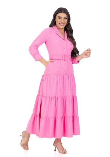 Vestido Stella Rosa Em Linho Com Botões Funcionais E Cinto Hapuk Primavera/Verão 2024